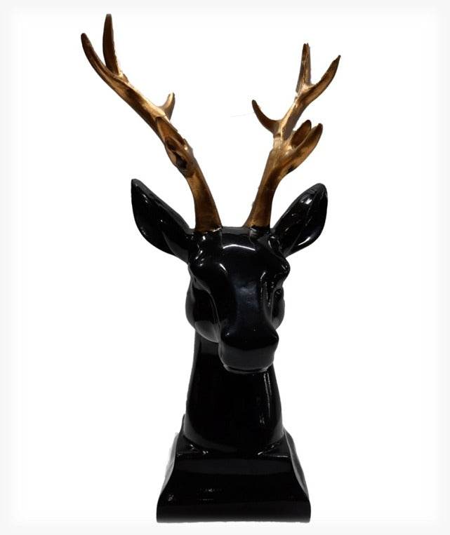1578   Luxury Glossy Black &amp; Gold Deer Head Bust Centerpiece