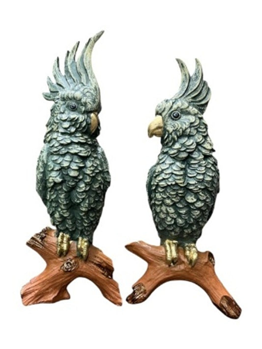 1738B  Pair of Cockatoo Bird Decorative Showpieces – Elegant Resin Home Décor