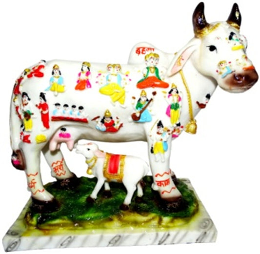 P953   Divine Multi-Deity Kamdhenu Cow and Calf Figurine – Sacred Vastu Idol