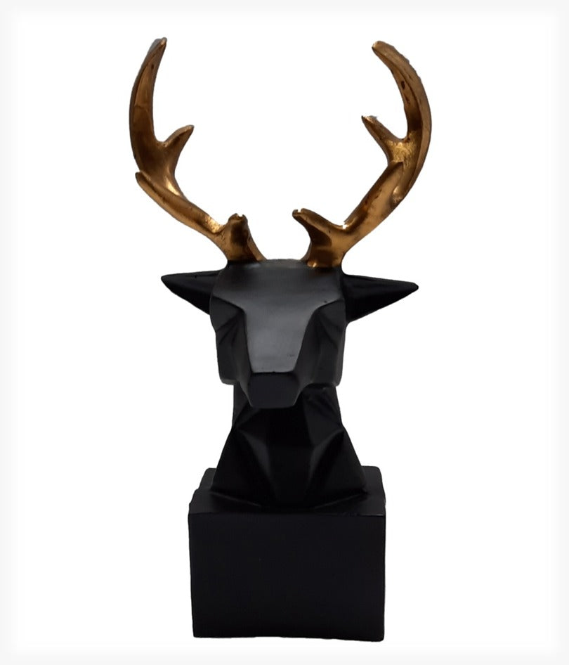 1578A  Geometric Matte Black & Gold Origami Deer Bust