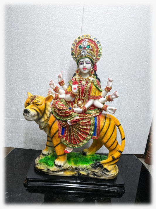 490J   Handcrafted Goddess Durga Idol (Sherawali Mata) with Sequin Detailing &amp; Ornate Crown