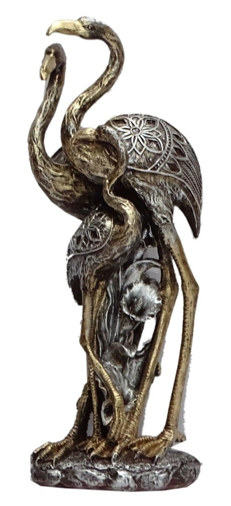 1386A Antique Metallic Twin Flamingo Sculpture – Elegant Art Deco Tabletop Figurine