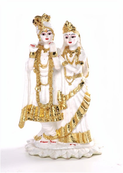 P437GP  White & Gold Radha Krishna Idol - Symbol of Peace, Love & Devotion